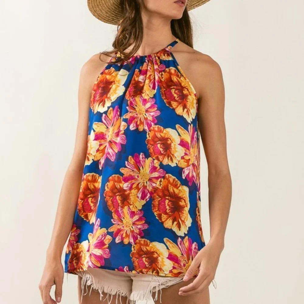 Silky Flower Satin Halter Top - Picture 4 of 4